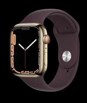 Apple Watch Series 7 Gold Stainless Steel 45mm Cellular Dark Cherry Band NEW!