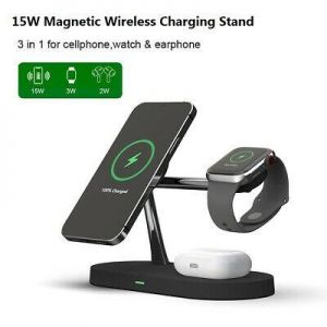 15W Magnetic Wireless Charger Dock Stand 3in1 For Apple AirPods iWatch iPhone 12